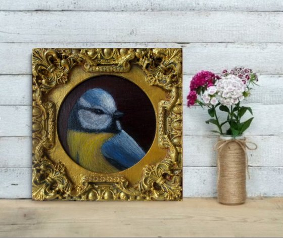 Blue Tit Bird art in frame