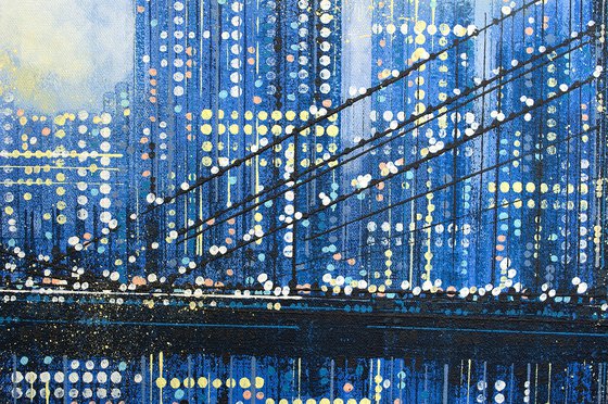 New York - The Brooklyn Bridge With City Lights