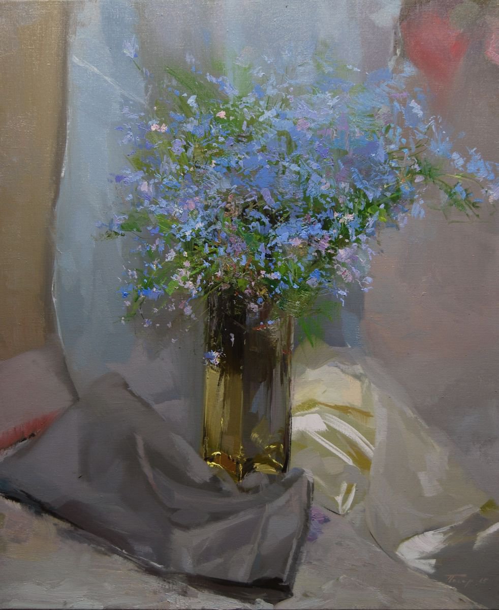 Large Flower Painting, " Blues Things" (118sl15 | Artfinder