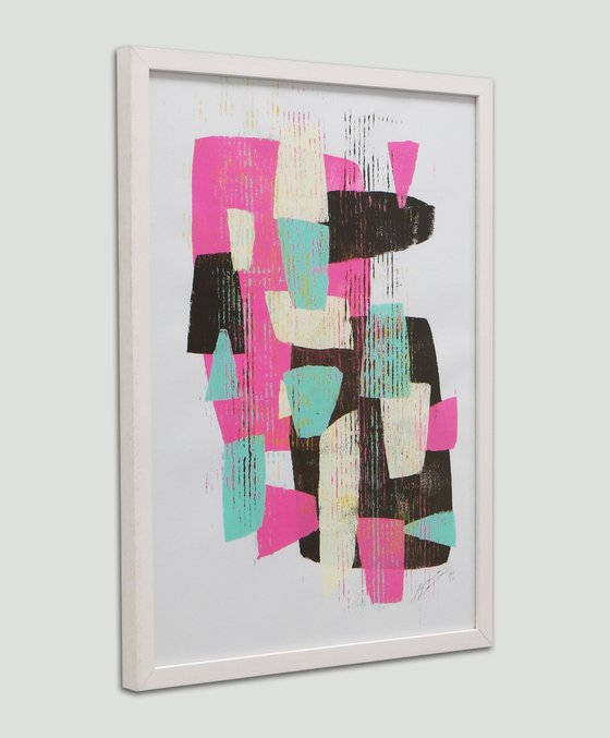 Fractured Pink - Incl Frame - Art on paper - A3 - 31x43CM - Ronald Hunter 40S