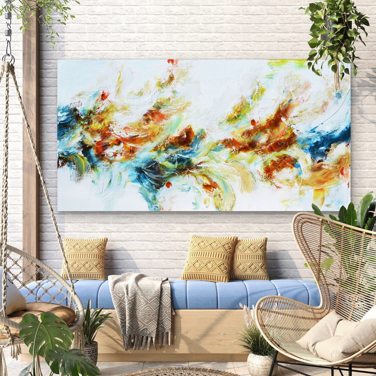 Abstract Acrylic Painting By Andrada Anghel, 60 X 30, Fierce Currents, Original Artwork