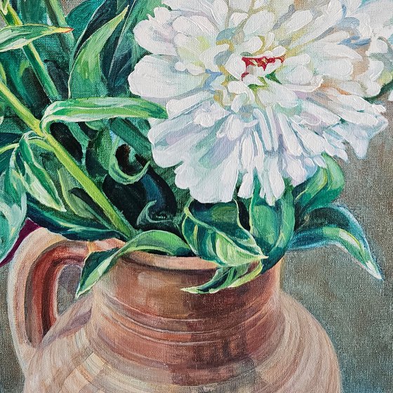 Peonies in a Pitcher