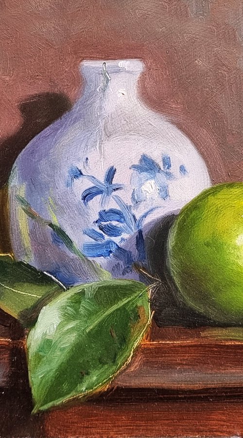 Citrons et Vase en Porcelaine by Pascal Giroud