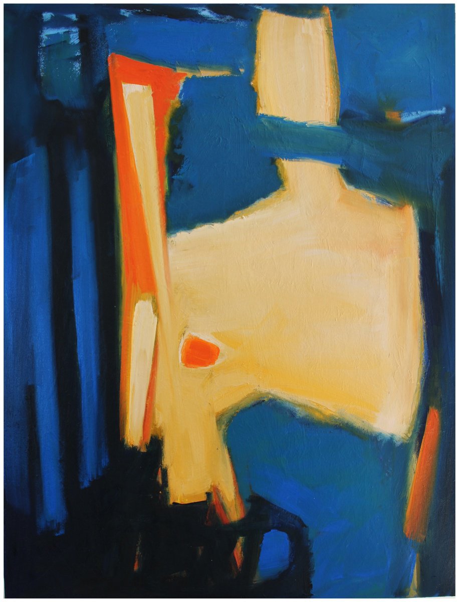 Abstract Oil Painting By Victorine Follana, 35 X 46", La Solitude, Original Artwork