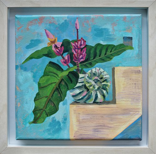 Dada Bali - still life with ammonite and banana flowers by Delnara El