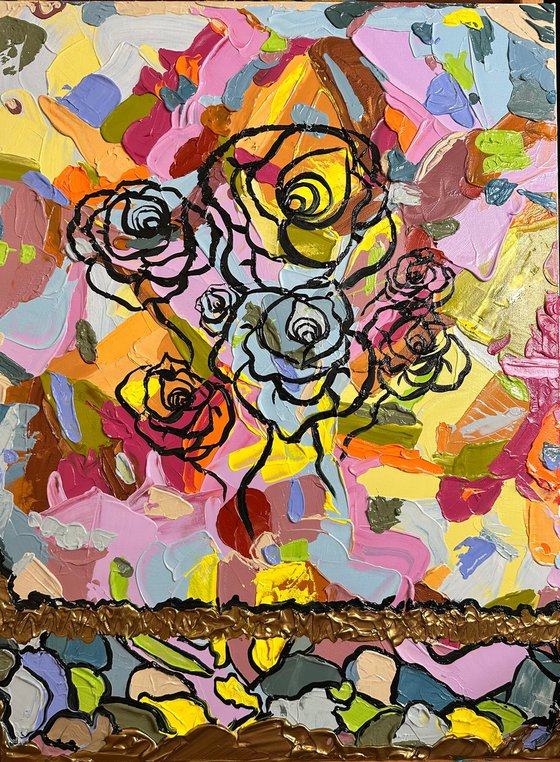 Rose garden nature abstraction impasto oil painting