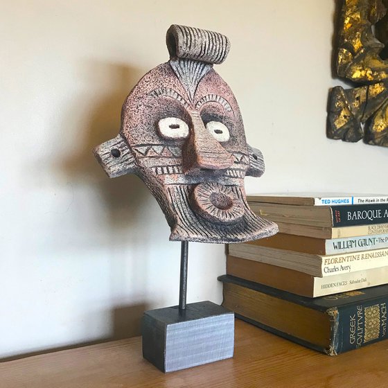 Ceramic Mask Two on solid steel stand