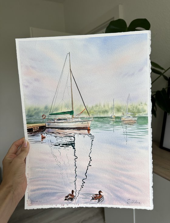 Peace. Yacht at sunset in Krakow