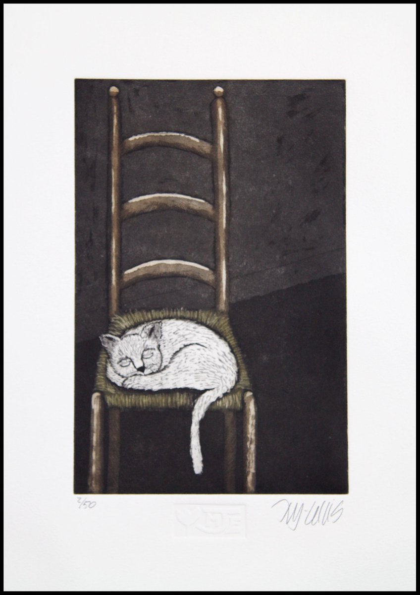 Illustrative Animal Etchings & Engravings By Mariann Johansen-Ellis, 10 X 14", Catnap, Original Artwork