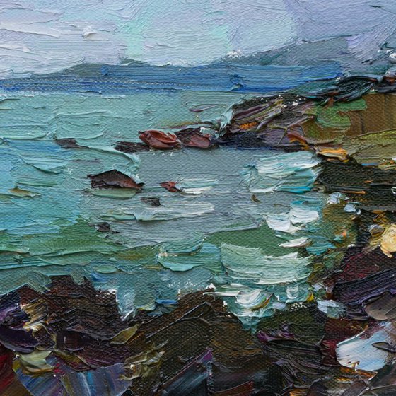 Wild rocky coast - Original oil seascape painting