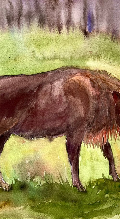 Bull Watercolour Painting, Buffalo Artwork, Bison Cow Wall Art, Farm Animal Art by Kate Grishakova
