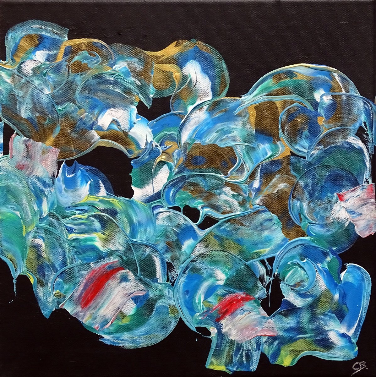 Abstract Acrylic Painting By Cb., 16 X 16, Golden Streak, Original Artwork