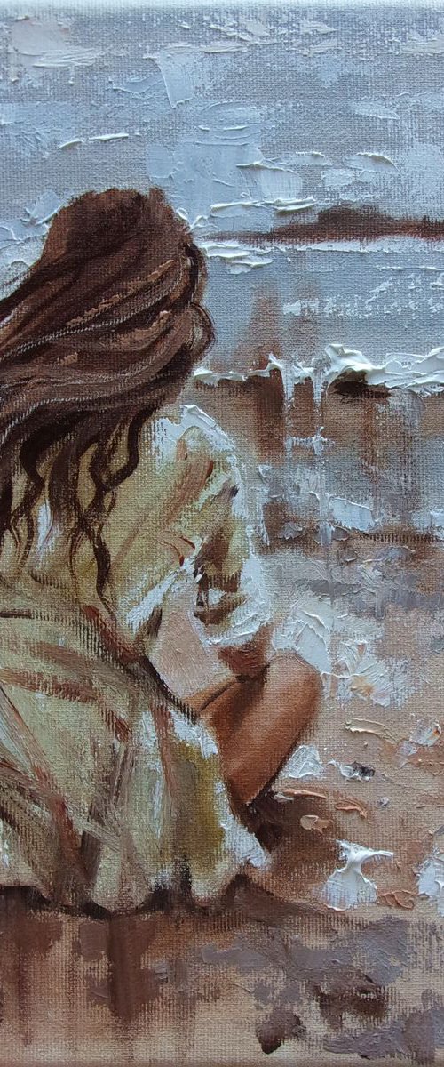 COMMISSION " HOT SUNDAY ... I " original painting SEA SPRING palette knife GIFT by Monika Luniak