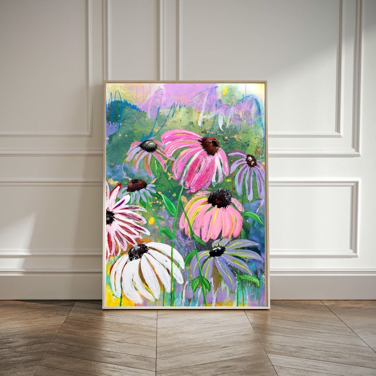 Impressionistic Botanical Painting By Poovi Art, 30 X 48", Holding Quiet Strength, Original Artwork