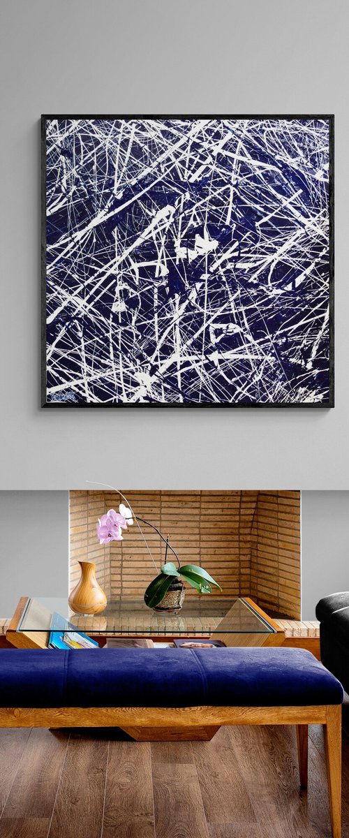 Wild Hamptons 120cm x 120cm Blue White Textured Abstract Art by Franko