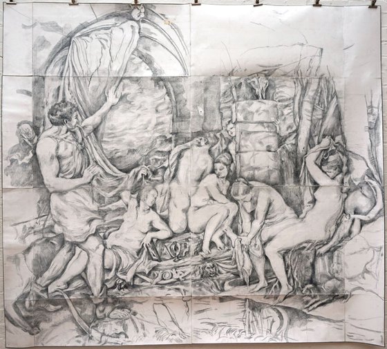 Diana And Actaeon After Titian Pencil Drawing By Patrick O Callaghan Artfinder