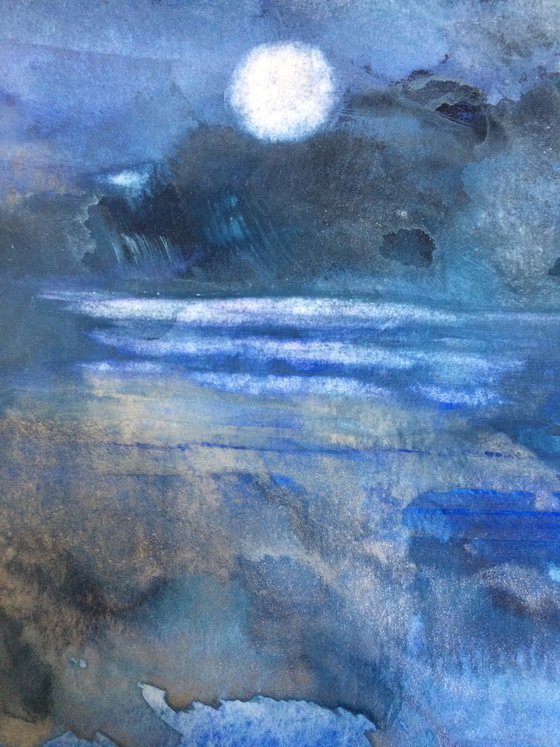 Blue Moon - Landscape Seascape Watercolor