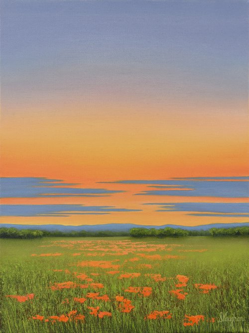 Twilight Sky - Colorful Flower Field Landscape by Suzanne Vaughan