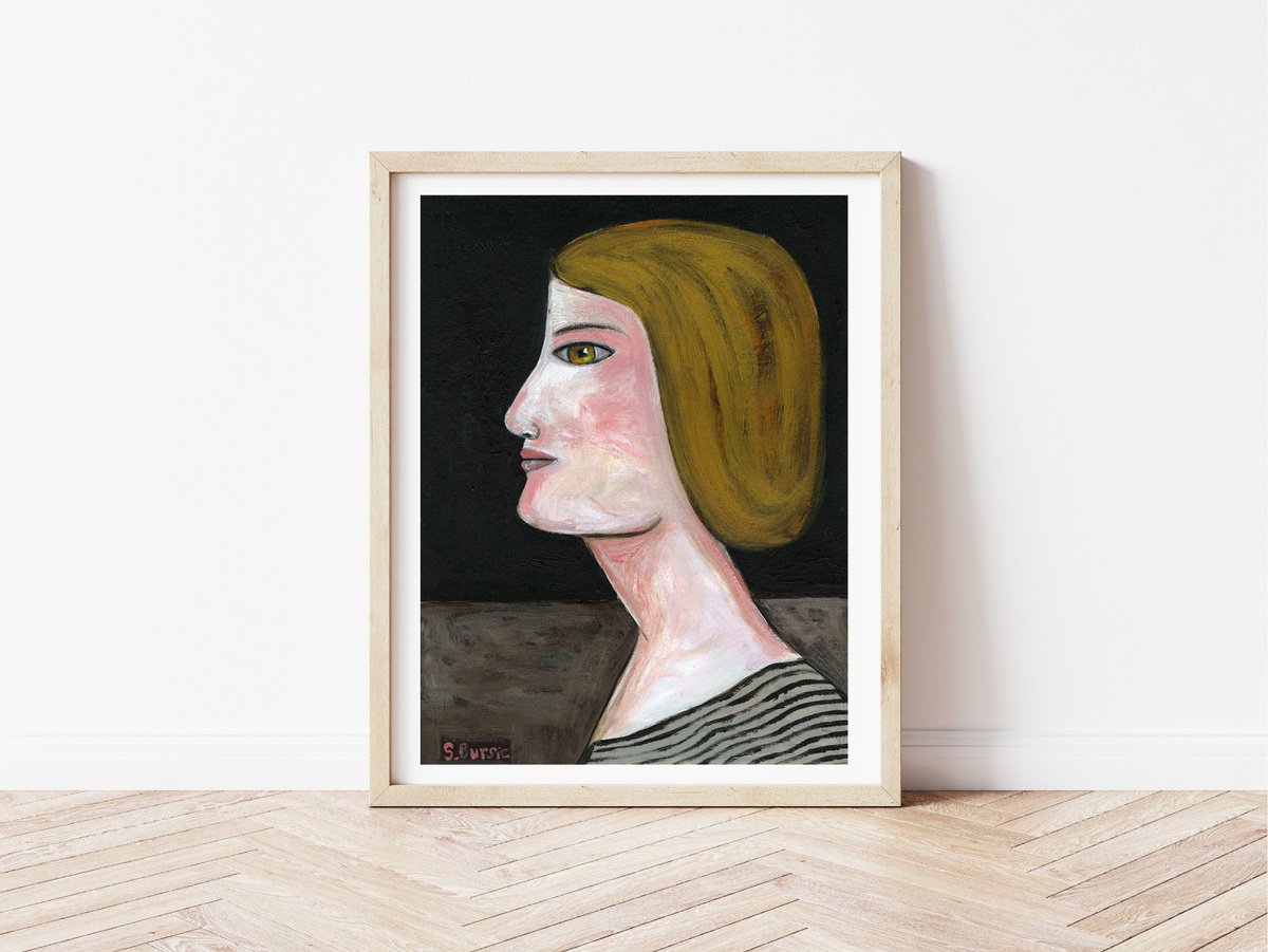 Impressionistic Portrait Acrylic Painting By Sharyn Bursic, 12 X 17", Blushing Woman, Original Artwork