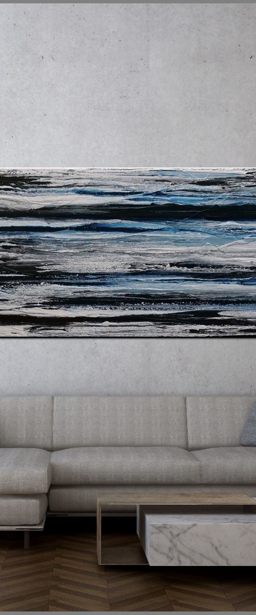 Prushed Arctic 200cm x 80cm Blue Grey Abstract Art by Franko