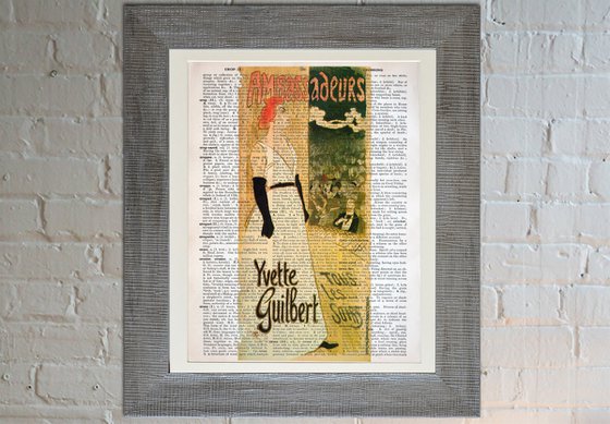 Yvette Guilbert, Tous les Soirs - Collage Art Print on Large Real English Dictionary Vintage Book Page