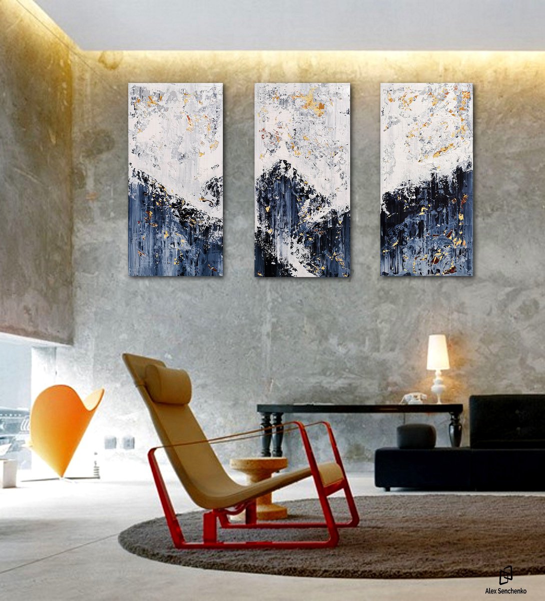 150x100cm. / Abstract triptych / Abstract 2271 by Alex Senchenko