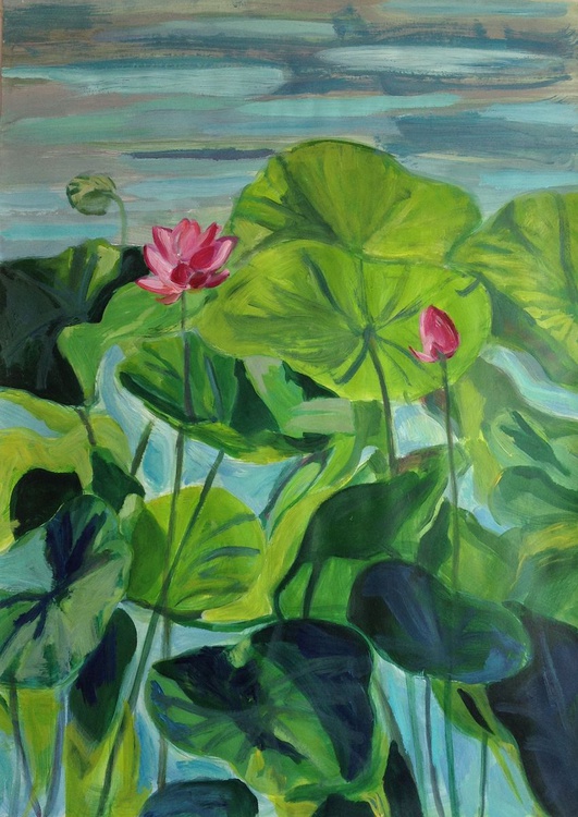 Lotus Acrylic Painting By Anyck Alvarez Kerloch Artfinder