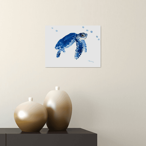 Baby Sea Turtle, Blue sea turtle painting