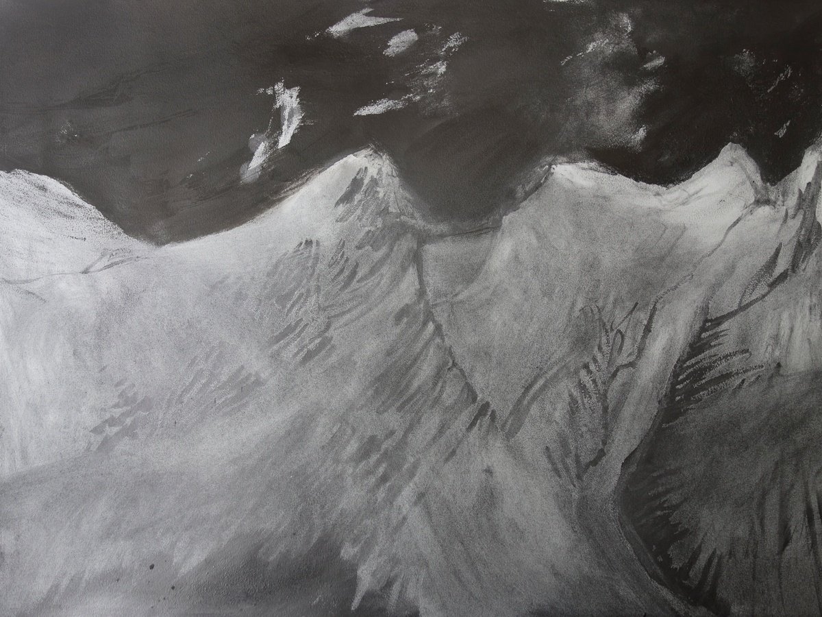 Abstract Landscape Charcoal Drawing By Elizabeth Anne Fox, 24 X 17, Cuillin Cloud Black, Original Artwork