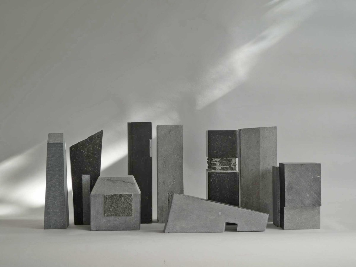Urban And Pop Abstract Stone Sculpture By Fieke De Roij, 28 X 12, Changing Skyline, Original Artwork