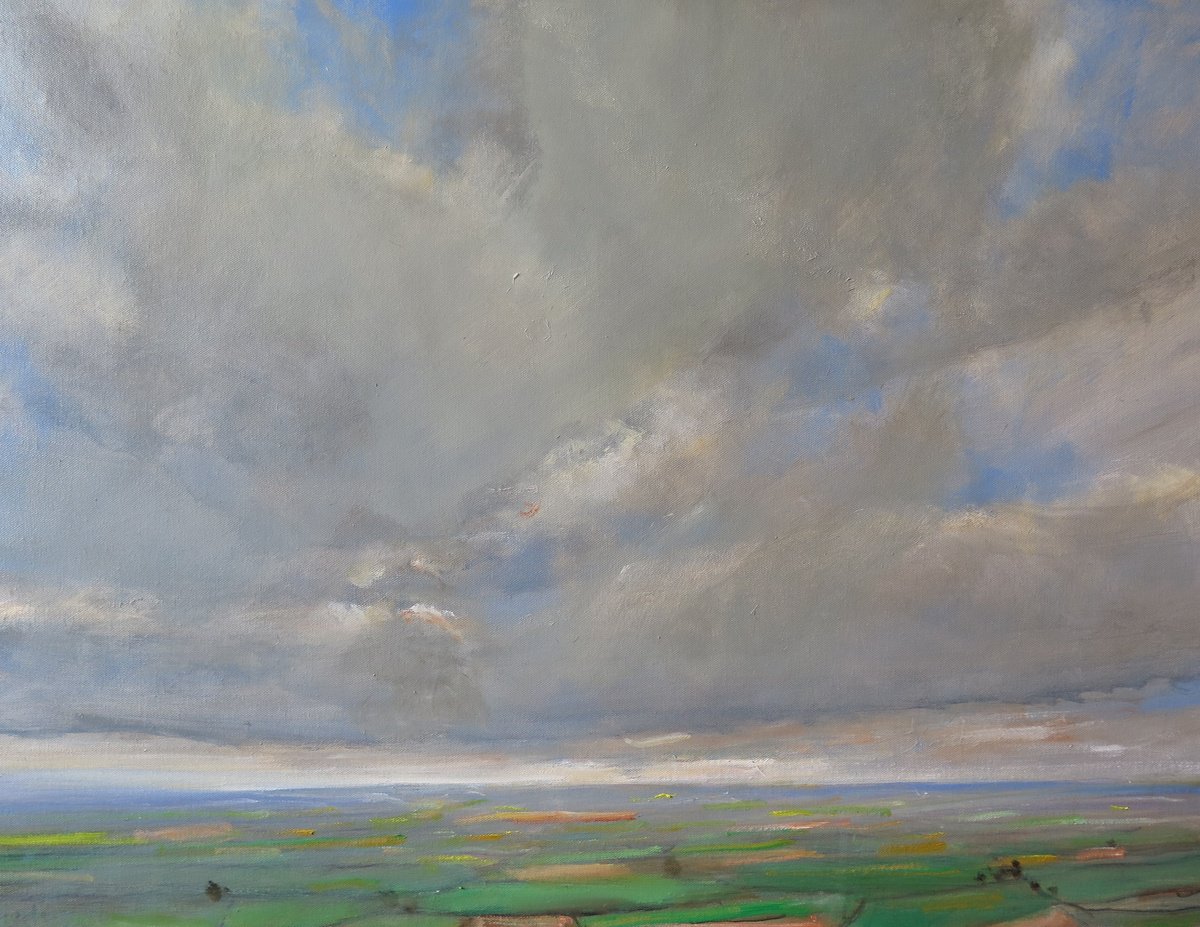 Impressionistic Landscape Oil Painting By Malcolm Ludvigsen, 32 X 24", Yorkshire Wolds, March 3, Original Artwork