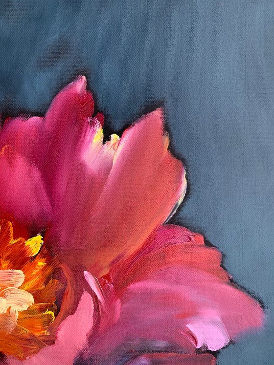 Original oil painting red peony on canvas