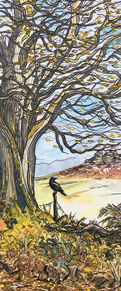 Dartmoor, Autumn (Beech, Tor and Crow) by Lucy Smerdon
