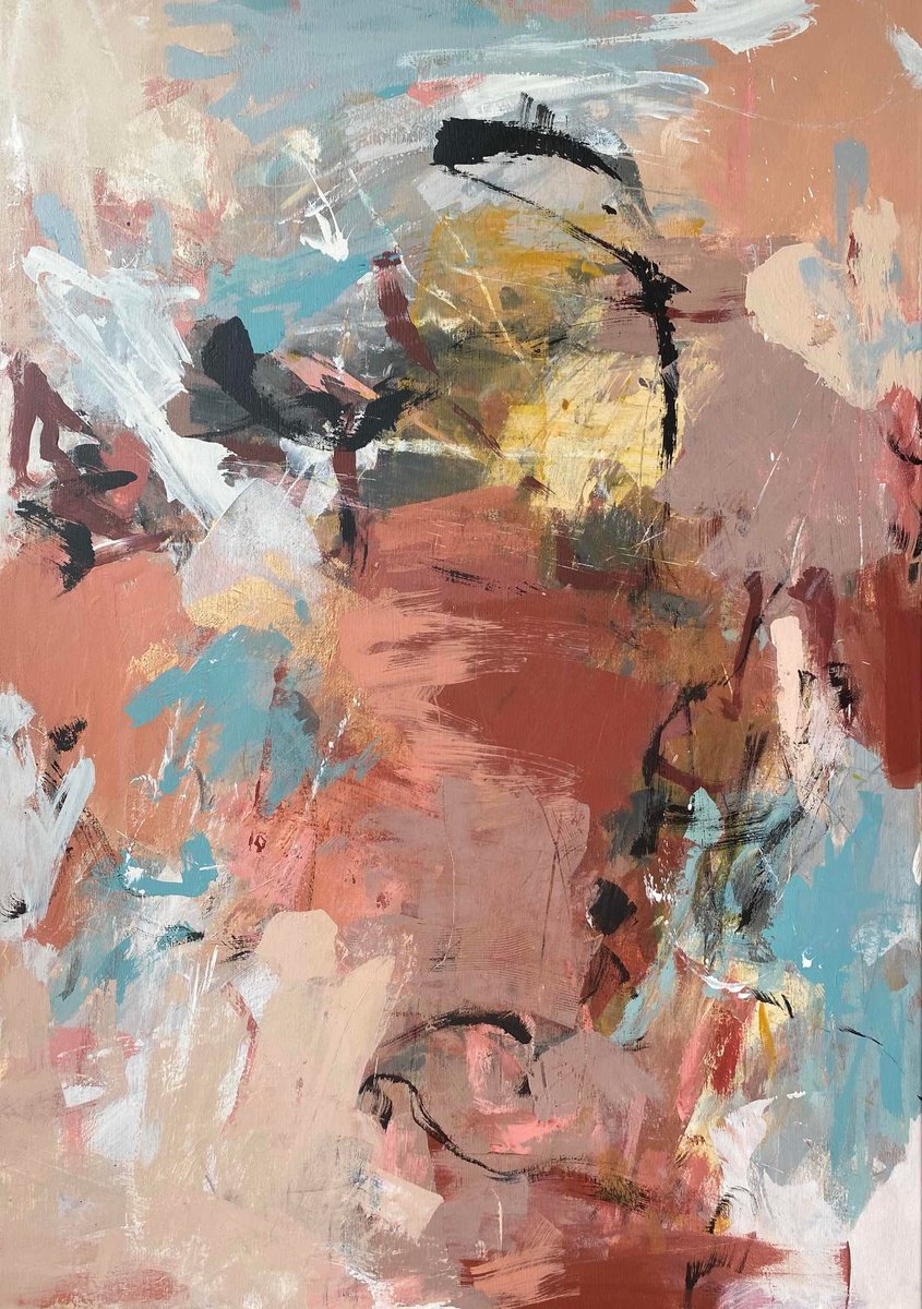 Expressive Abstract Acrylic Painting By Julia Grande, 28 X 39", "A Very Stubborn One", Original Artwork