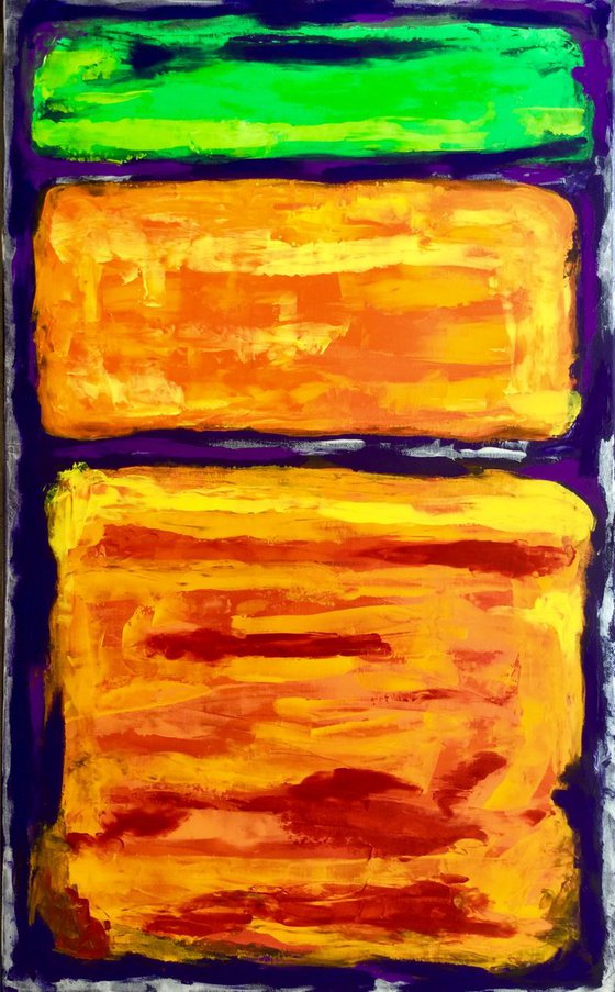 RED YELLOW ORANGE GREEN PURPLE acrylic painting inspired by Mark Rothko