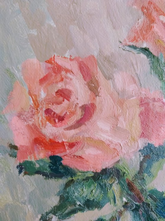 Bouquet of roses. Original oil painting