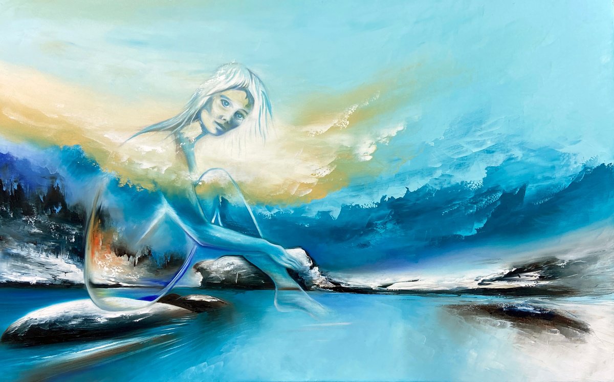 Surrealistic Landscape Oil Painting By Paul Kingsley Squire, 48 X 30", The Naiads Lament, Original Artwork