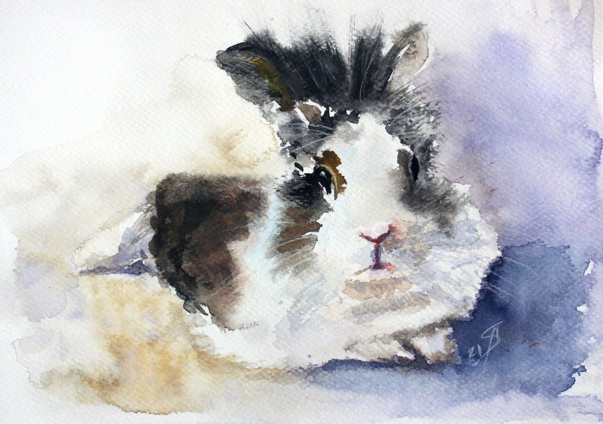 Bunny I - Animal portrait / ORIGINAL PAINTING by Salana Art Gallery