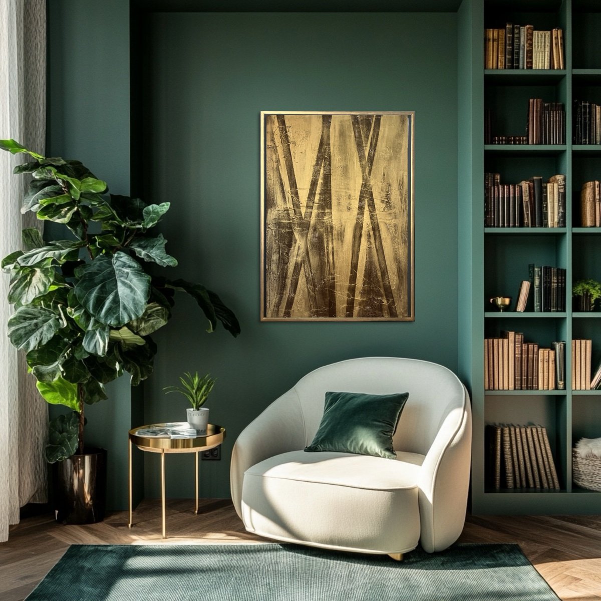 Abstract Acrylic Painting By Exclusive Arts, 26 X 37, Stream With Golden Frame, Original Artwork