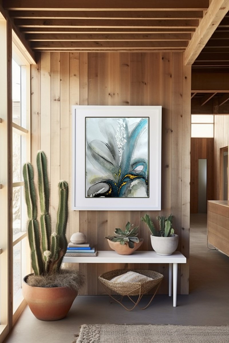 Geometric Abstract Painting By Vishalandra Dakur, 14 X 16", Golden Waves, Original Artwork