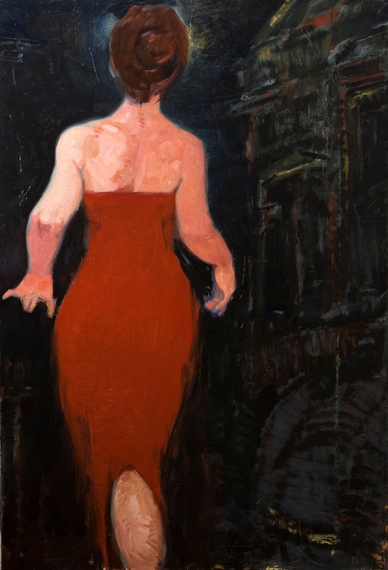 woman in red dress