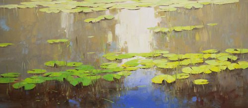 Water lilies  Pond Original oil Painting Large size Handmade artwork One of a Kind by Vahe Yeremyan
