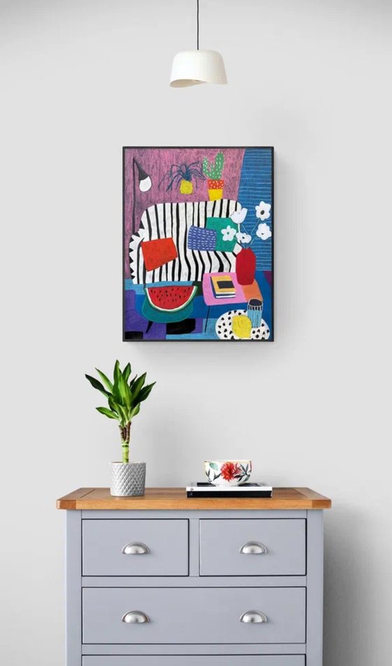 Striped interior with plants