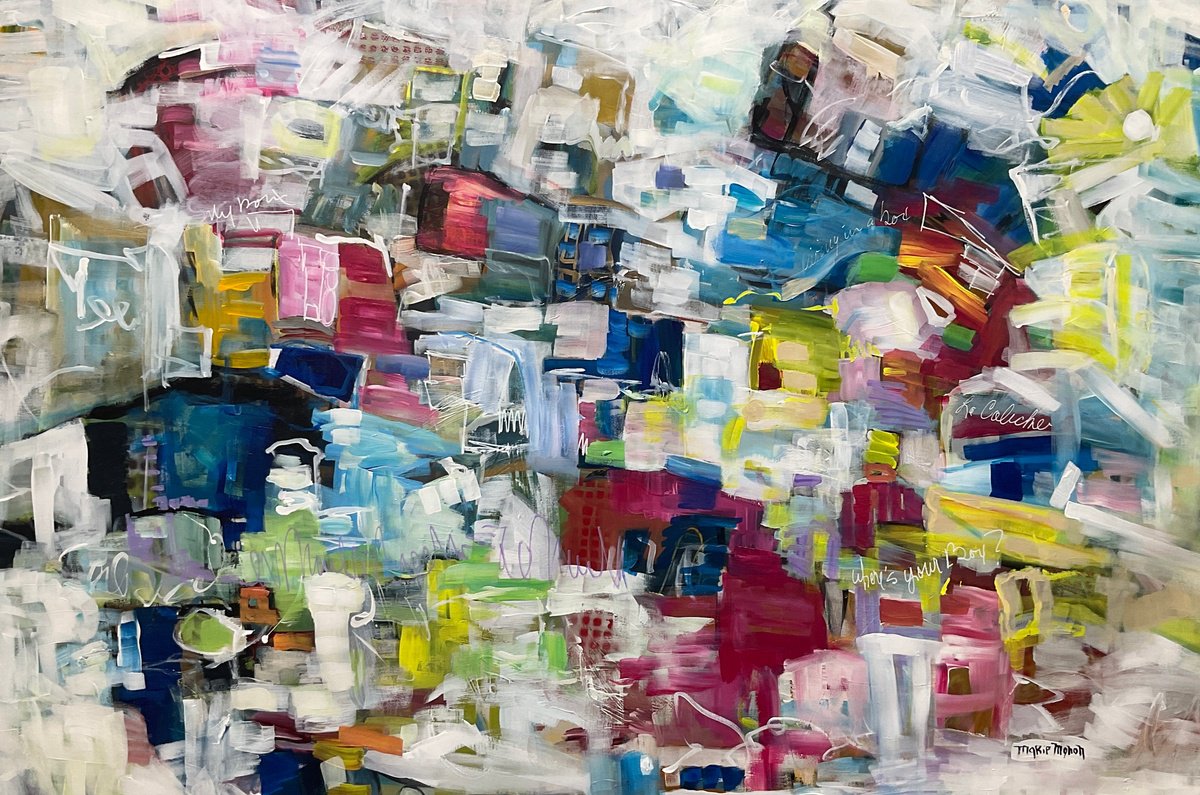 Expressive Landscape Acrylic Painting By Marie Manon, 58 X 40", Living In A Box, Original Artwork