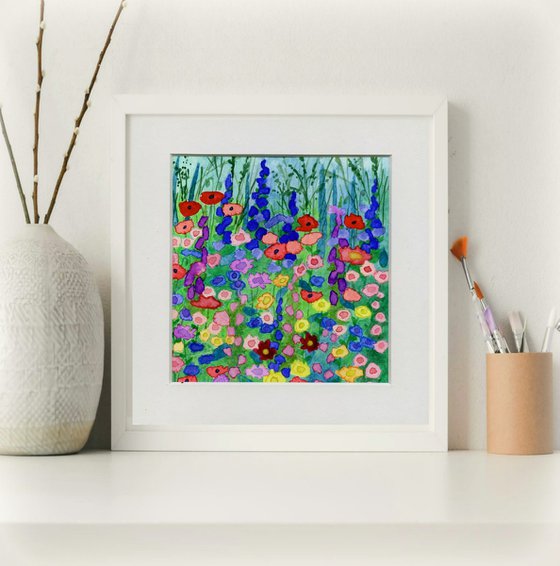 Wildflowers - mounted watercolour, small gift idea