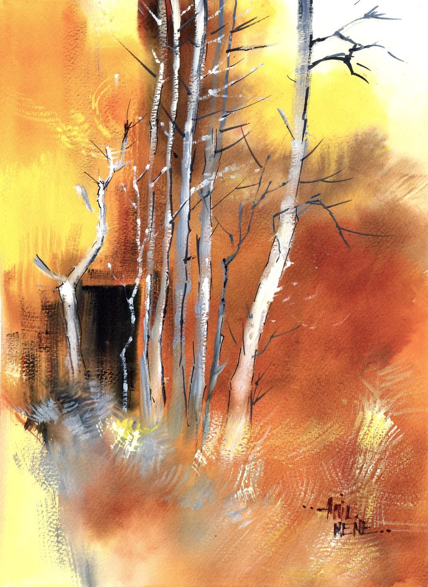 Organic Landscape Watercolour By Anil Nene, 9 X 12, Yellow Dream, Original Artwork