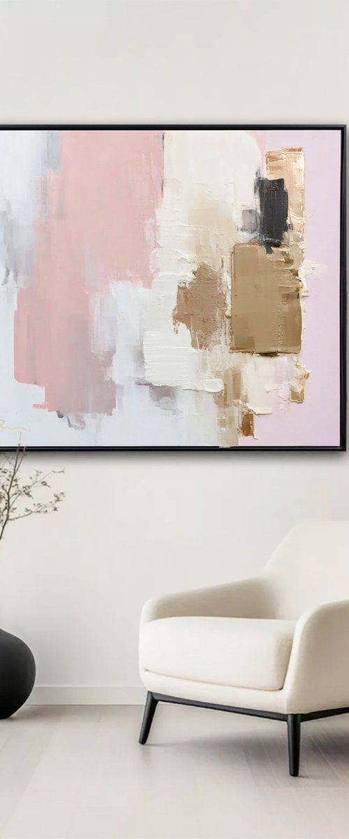 Large Pink and Gold Abstract by Indie Ru