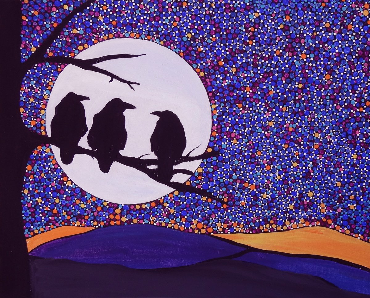 Ravens in moonlight by Rachel Olynuk