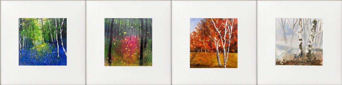 Impressionistic Landscape Oil Painting By Teresa Tanner, 36 X 9", Seasonal Treescapes 3, Original Artwork