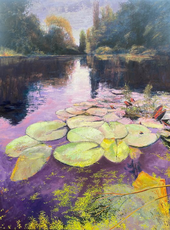 'Water Lilies III' Impressionistic Impasto Large Oil painting